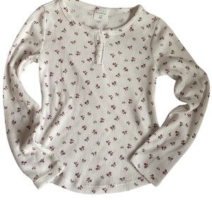 Abercrombie Kids Cream and Red Patterned Long Sleeve Tee